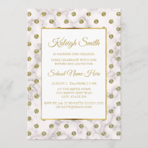 White and Gold Polka Dot Trunk Party Invite Kaart