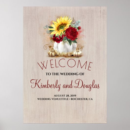 White and Gold Pumpkins Fall Wedding Welcome Sign Poster (Voorkant)