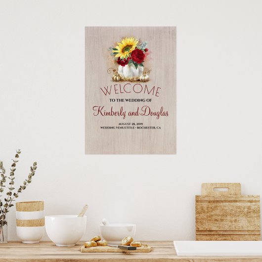 White and Gold Pumpkins Fall Wedding Welcome Sign Poster (Keuken)