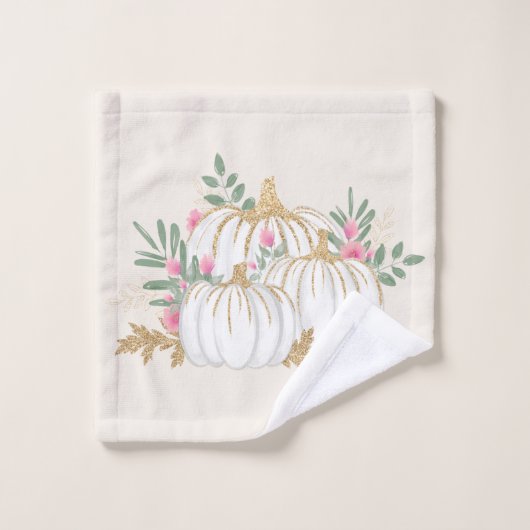 White and Gold Pumpkins Waterverf Pattern Bad Handdoek (Wasdoekje)