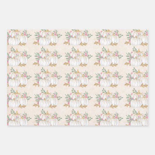White and Gold Pumpkins Waterverf Pattern Inpakpapier Vel (Voorkant 2)