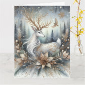 White and gold reindeer Folded Greeting Card Kaart (Gele Bloem)