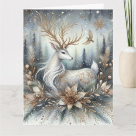 White and gold reindeer Folded Greeting Card Kaart