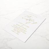 White and Gold Script Photo Wedding Folie Uitnodiging (Gedraaid)