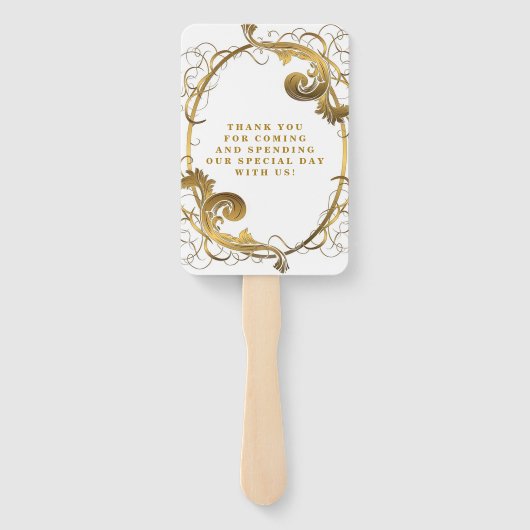 White and Gold Simple Ornament Weddenschap Harteli Handwaaier (Achterkant)