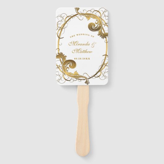 White and Gold Simple Ornament Weddenschap Harteli Handwaaier (Voorkant)