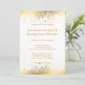 White and Gold Snowflakes Wedding Invitation Kaart (Staand voorkant)