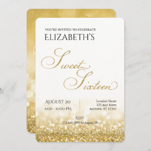 White and Gold Sweet Sixteen Birthday Invitation Kaart