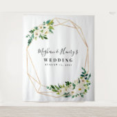 White and Gold Wedding Backdrop, Photo Booth Prop Wandkleed (Voorkant)