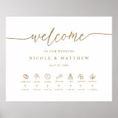 White and Gold Wedding Welcome Sign met tijdlijn Poster (Voorkant)