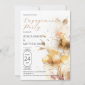 White and Golden Flowers Verloving Invitation Kaart (Voorkant)