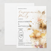 White and Golden Flowers Verloving Invitation Kaart (Voorkant / Achterkant)