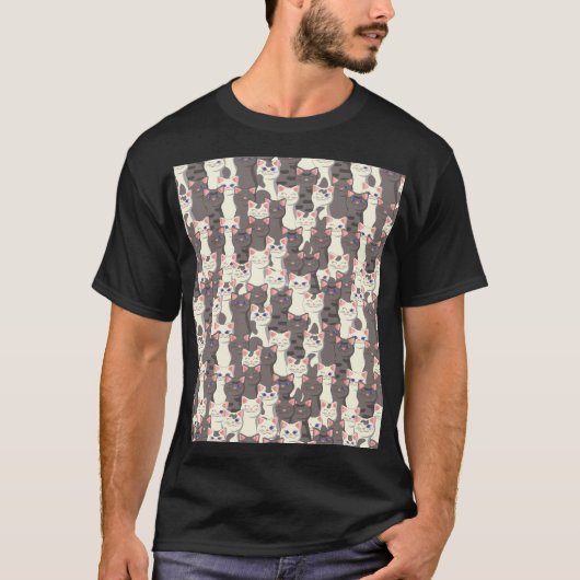 White and gray cats pattern t-shirt (Voorkant)