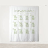 White and Green Fabric Wedding Seating Chart  Wandkleed (Voorkant)