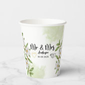 White and Green Floral Watercolor  Papieren Bekers (Achterkant)