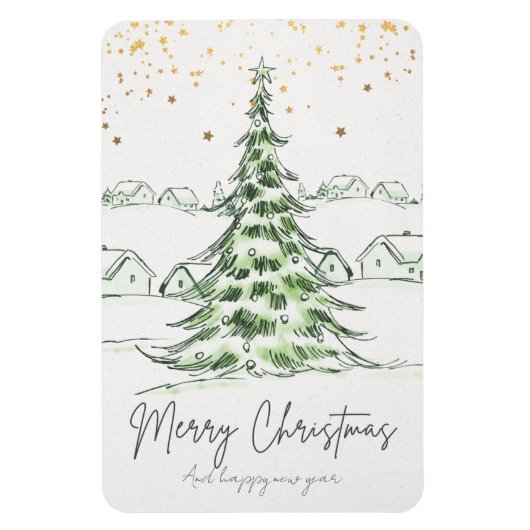 White and Green Hand drawn Cute Merry Christmas an Magneet (Verticaal)