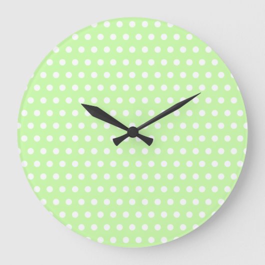 White and Green Polka Dot Pattern. Spotty. Grote Klok (Voorkant)