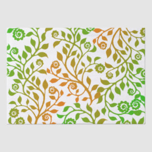 White and Green Swirly Floral Pattern Elegant Fall Tissuepapier