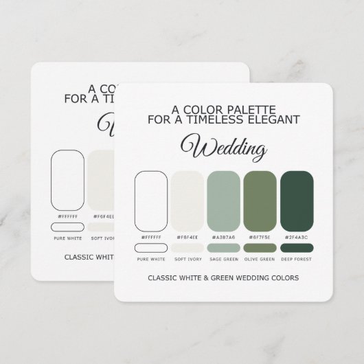White and Green Wedding Color Palette Card Kaart (Voorkant / Achterkant)