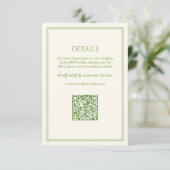 White and Green Wedding Details Qr Code Informatiekaartje (Staand voorkant)