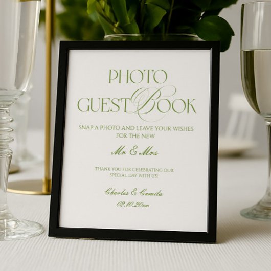 White and Green Wedding Photo Guest Book Poster