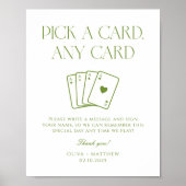 White and Green Wedding Playing Card Guest Book Poster (Voorkant)