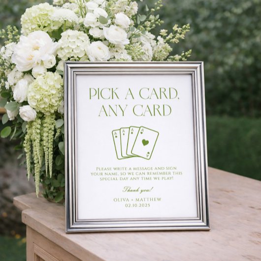 White and Green Wedding Playing Card Guest Book  Poster