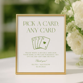 White and Green Wedding Playing Card Guest Book Poster