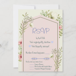 White And Green Wildflowers Geometric RSVP Card Kaart