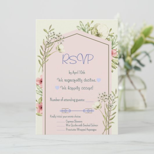 White And Green Wildflowers Geometric RSVP Card Kaart (Staand voorkant)