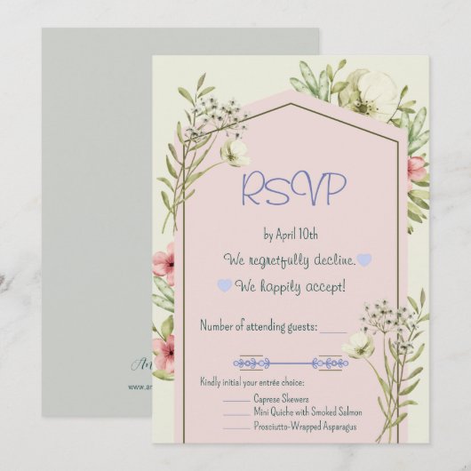 White And Green Wildflowers Geometric RSVP Card Kaart (Voorkant / Achterkant)