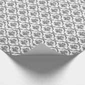 White and Grey Floral Damascus Patroon Cadeaupapier (Hoek)