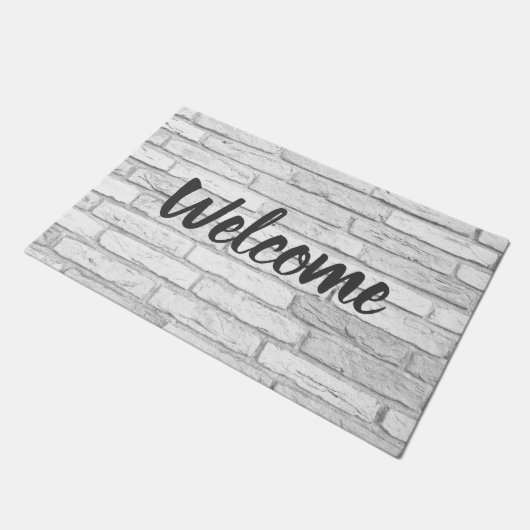 White and Grey Rustic Country Brick Welkom Deurmat (Schuin)