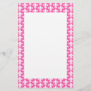 White and Hot Pink Fleur de Lis Pattern Briefpapier