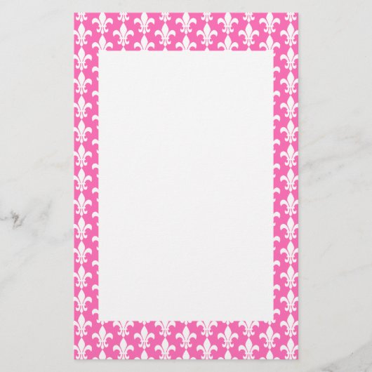 White and Hot Pink Fleur de Lis Pattern Briefpapier (Voorkant)