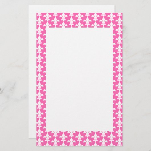 White and Hot Pink Fleur de Lis Pattern Briefpapier (Voorkant / Achterkant)