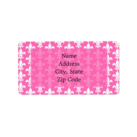 White and Hot Pink Fleur de Lis Pattern Etiket (Voorkant)