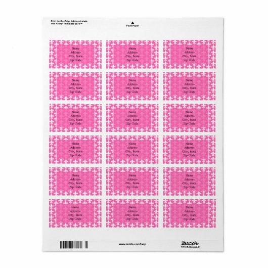 White and Hot Pink Fleur de Lis Pattern Etiket (Full Sheet)
