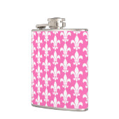 White and Hot Pink Fleur de Lis Pattern Heupfles (Links)