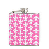 White and Hot Pink Fleur de Lis Pattern Heupfles (Voorkant)