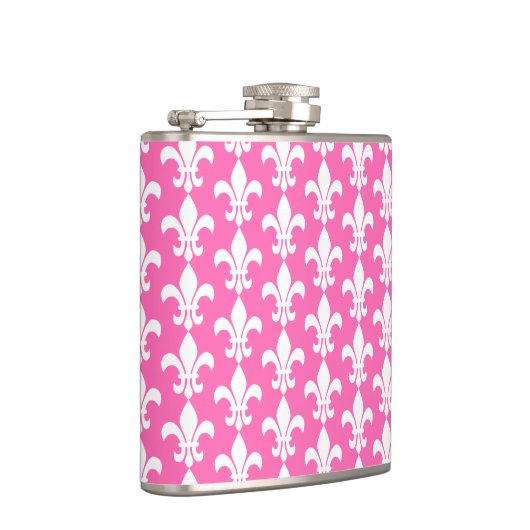 White and Hot Pink Fleur de Lis Pattern Heupfles (Rechts)