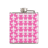 White and Hot Pink Fleur de Lis Pattern Heupfles (Achterkant)