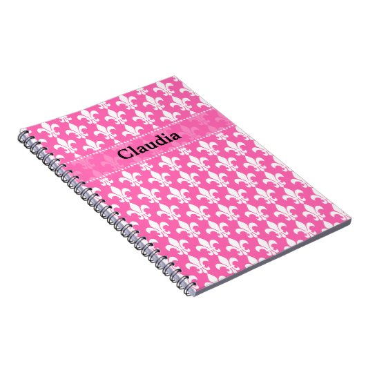 White and Hot Pink Fleur de Lis Pattern Notitieboek (Rechterzijde)