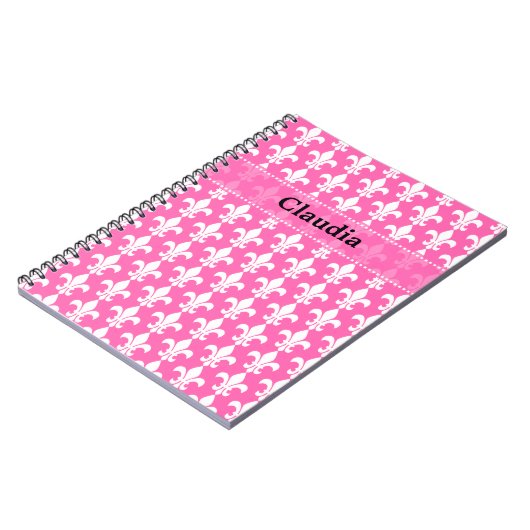 White and Hot Pink Fleur de Lis Pattern Notitieboek (Linkerzijde)