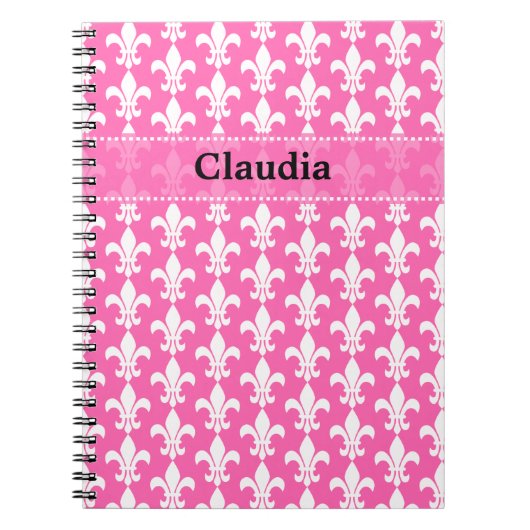 White and Hot Pink Fleur de Lis Pattern Notitieboek (Voorkant)