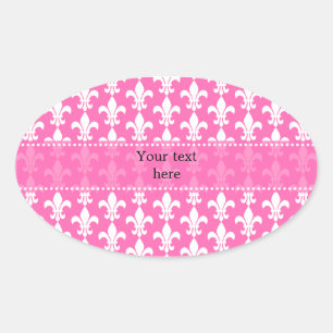 White and Hot Pink Fleur de Lis Pattern Ovale Sticker