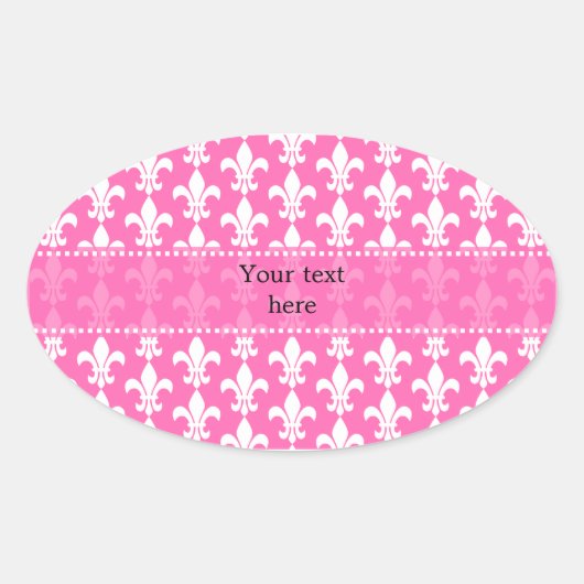 White and Hot Pink Fleur de Lis Pattern Ovale Sticker (Voorkant)
