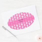 White and Hot Pink Fleur de Lis Pattern Ovale Sticker (Envelop)