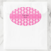 White and Hot Pink Fleur de Lis Pattern Ovale Sticker (Tas)