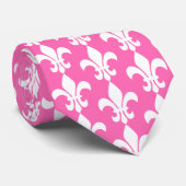 White and Hot Pink Fleur de Lis Pattern Stropdas (Opgerold)